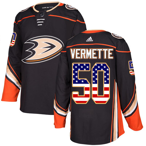 Herren Anaheim Ducks Eishockey Trikot Antoine Vermette #50 Schwarz USA Flag Fashion